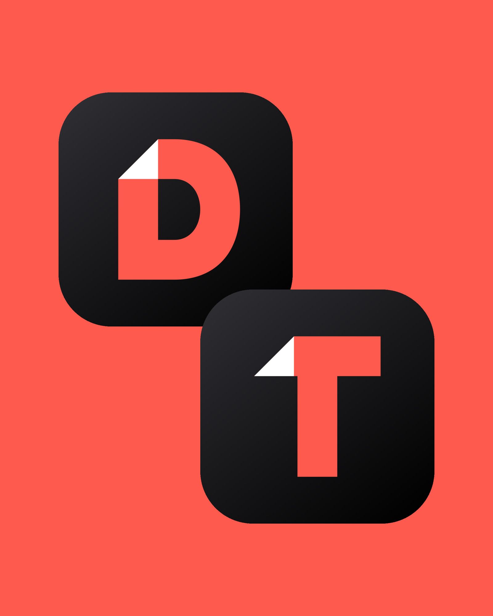 Die beiden App-Icons von Docusnap und Docusnap Tether, ein korallenrotes D und ein T mit umgeknickter Ecke auf schwarzen Kacheln.